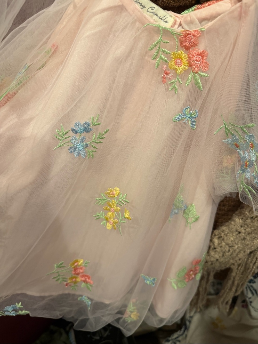 Girls Pink Embroidered Tulle Party Dress - Picture 7 of 8